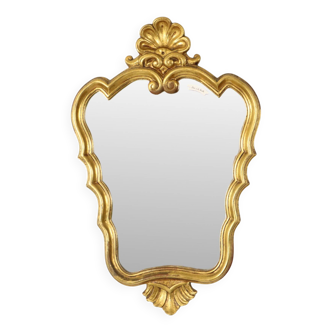 French Gold Leaf Gilded Baroque Style Mirror Crested Mirror Sixties 66cm