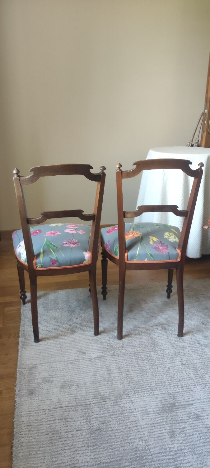 Pair of antique bedroom chairs sitting fabric