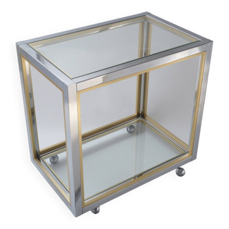 Renato Zevi vintage drinks trolley bar cart in chrome, gold plated metal & glass, 1970's Italian