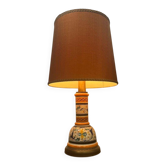 Vintage orange Portuguese table lamp with a ceramic base.