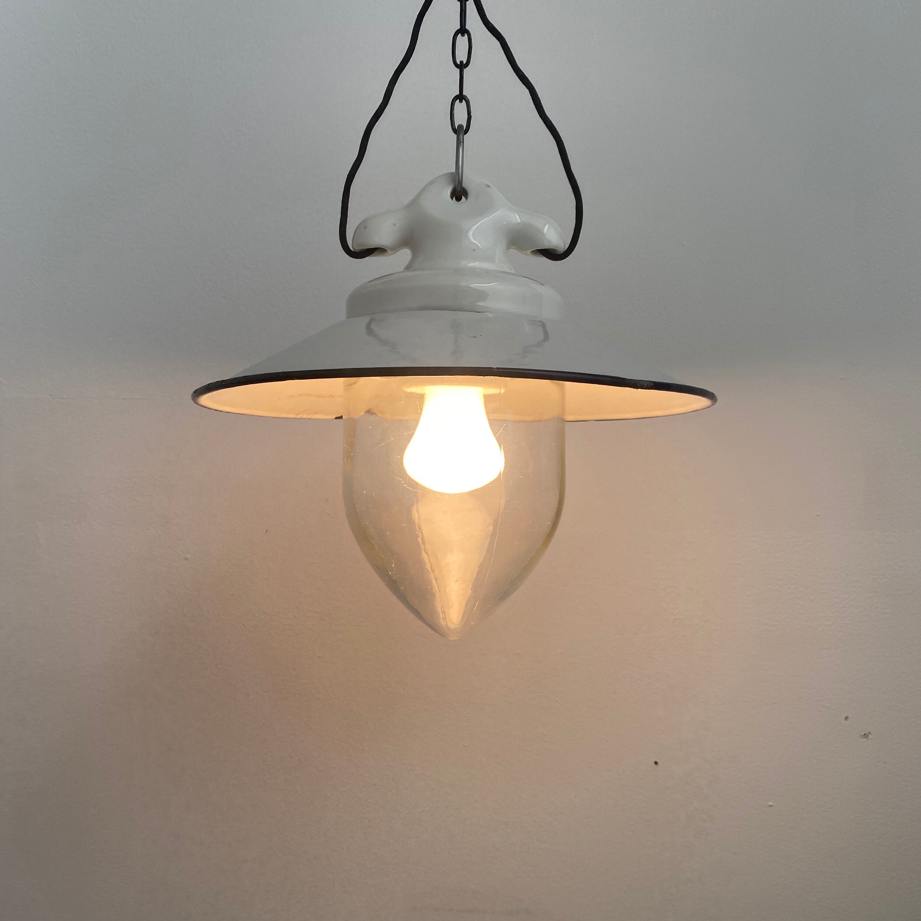 Glass industrial hanging lamp