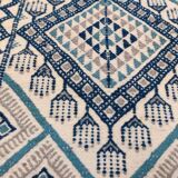 Traditional handmade white blue and gray margoum carpet