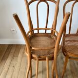 Set of 4 cane chairs in bentwood and honey-coloured cane thonet early 20th century
