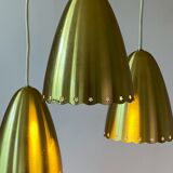 Golden bell mid-century brass pendant lamp set denmark 1960's