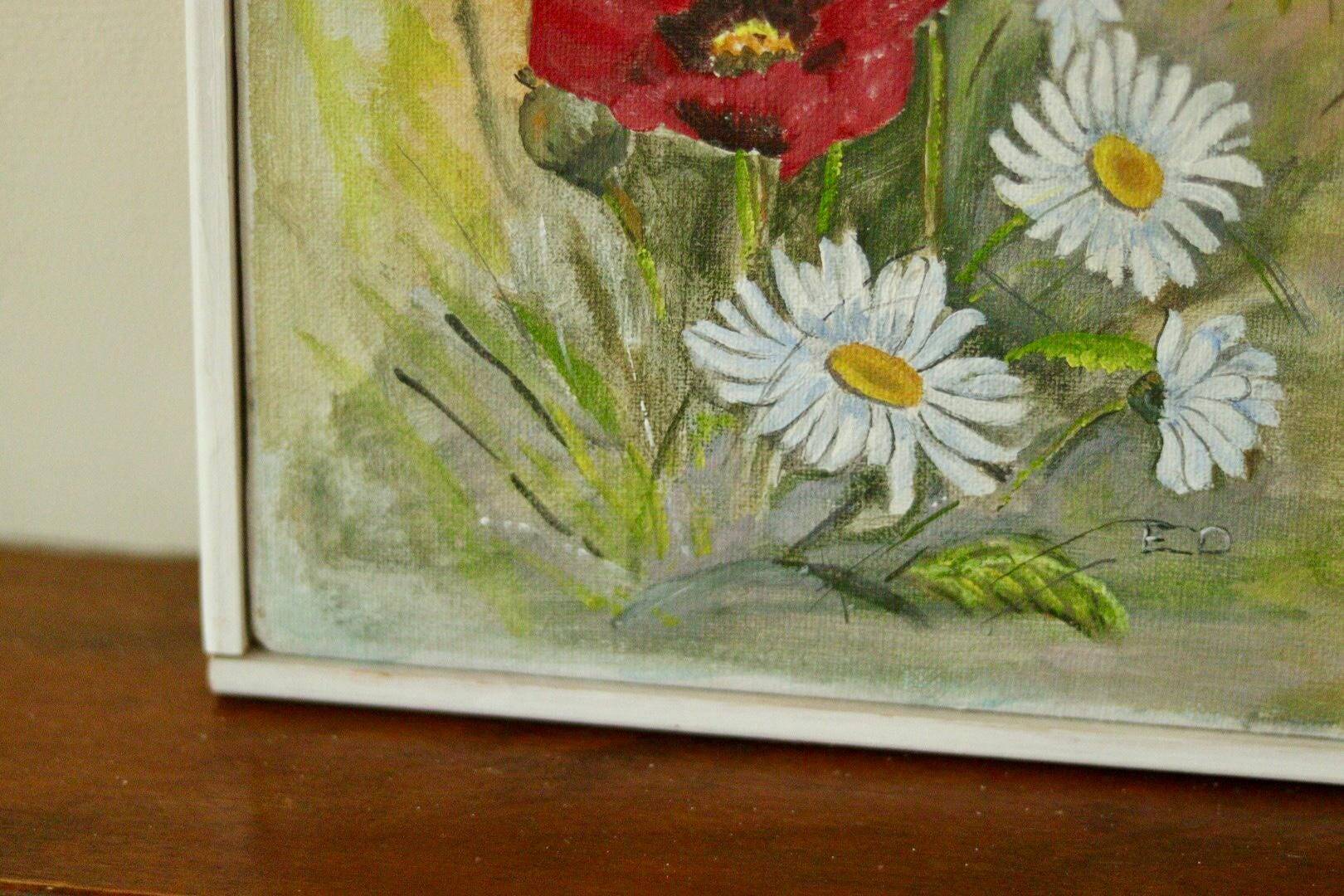 Still life from the mid-20th century, oil on canvas – floral painting