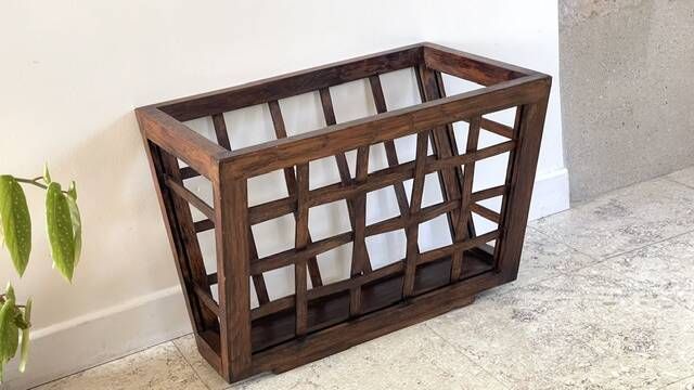 Vintage woven oak magazine rack