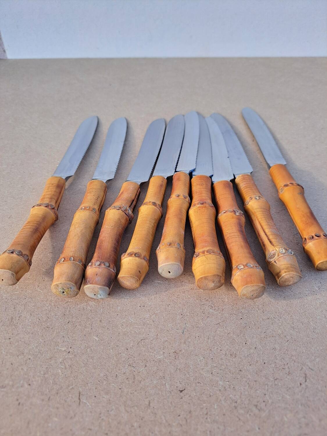 9 vintage bamboo handle knives