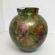 Linear lacquered glass vase 1970-1980 with internal decoration of gold oxides unique handmade piece