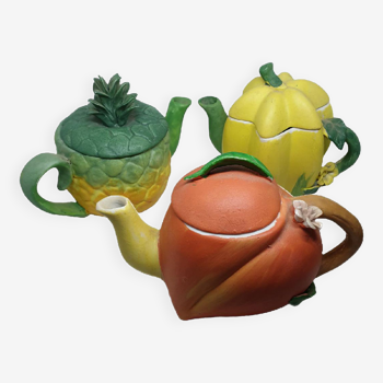 Trio de Théière Fruits en céramique Original Vintage