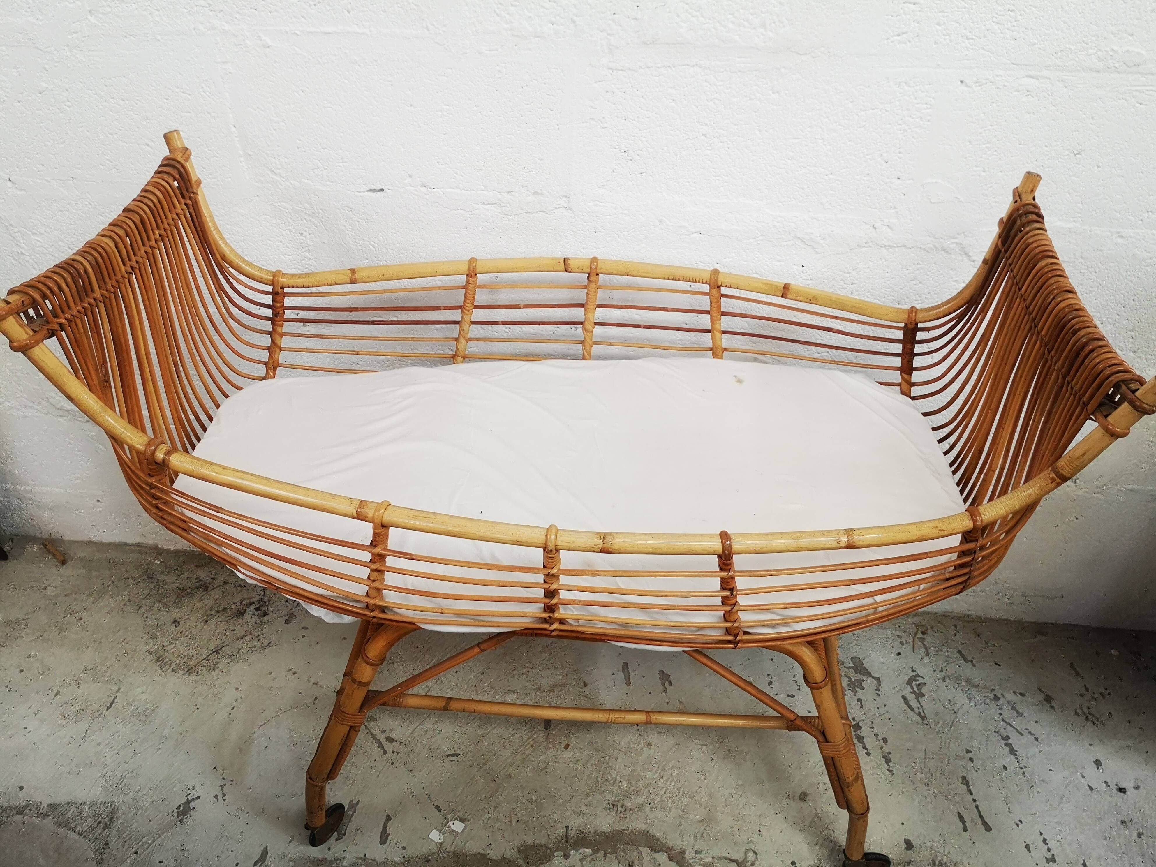 Vintage rattan cradle