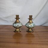 Pair of Art Deco Style Hand Painted Delft Ceramic Candlesticks