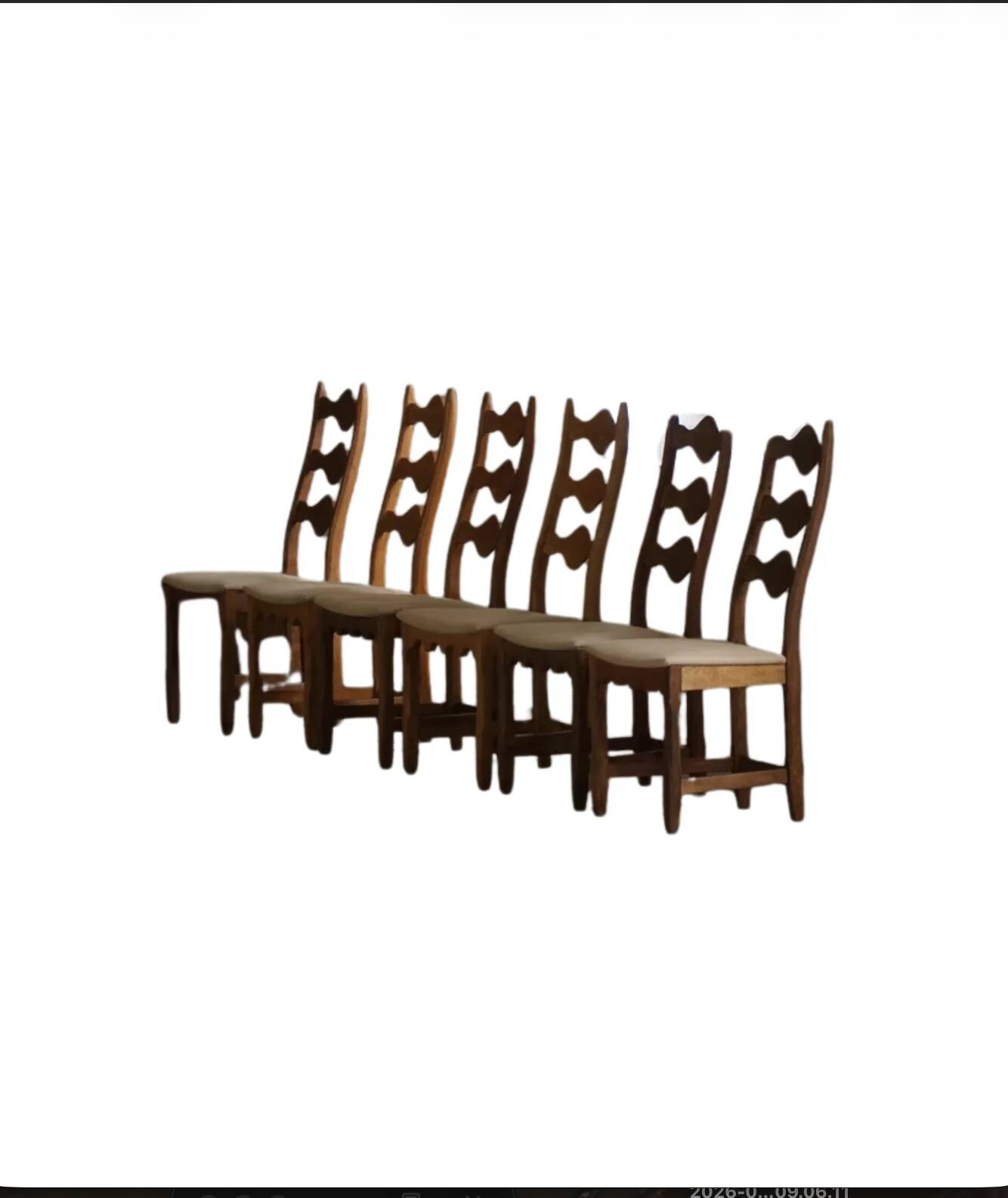 Set of 6 Henning Kjærnulf Oak Dining Chairs with Hessian Upholstery, Denmar