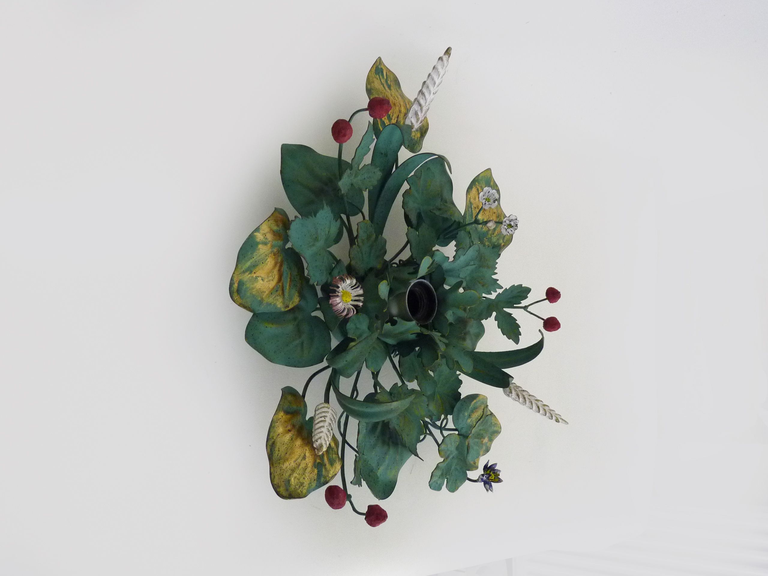 Ceiling lamp or wall lamp with painted metal foliage, ear of wheat. Year 70 80