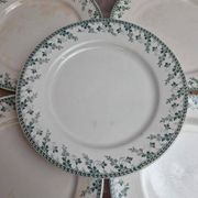 Set of 6 flat plates, Gien Montigny ironstone – old green decoration.
