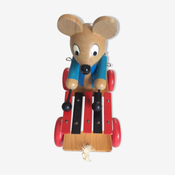 Jouet en bois à roulette la souris musicienne