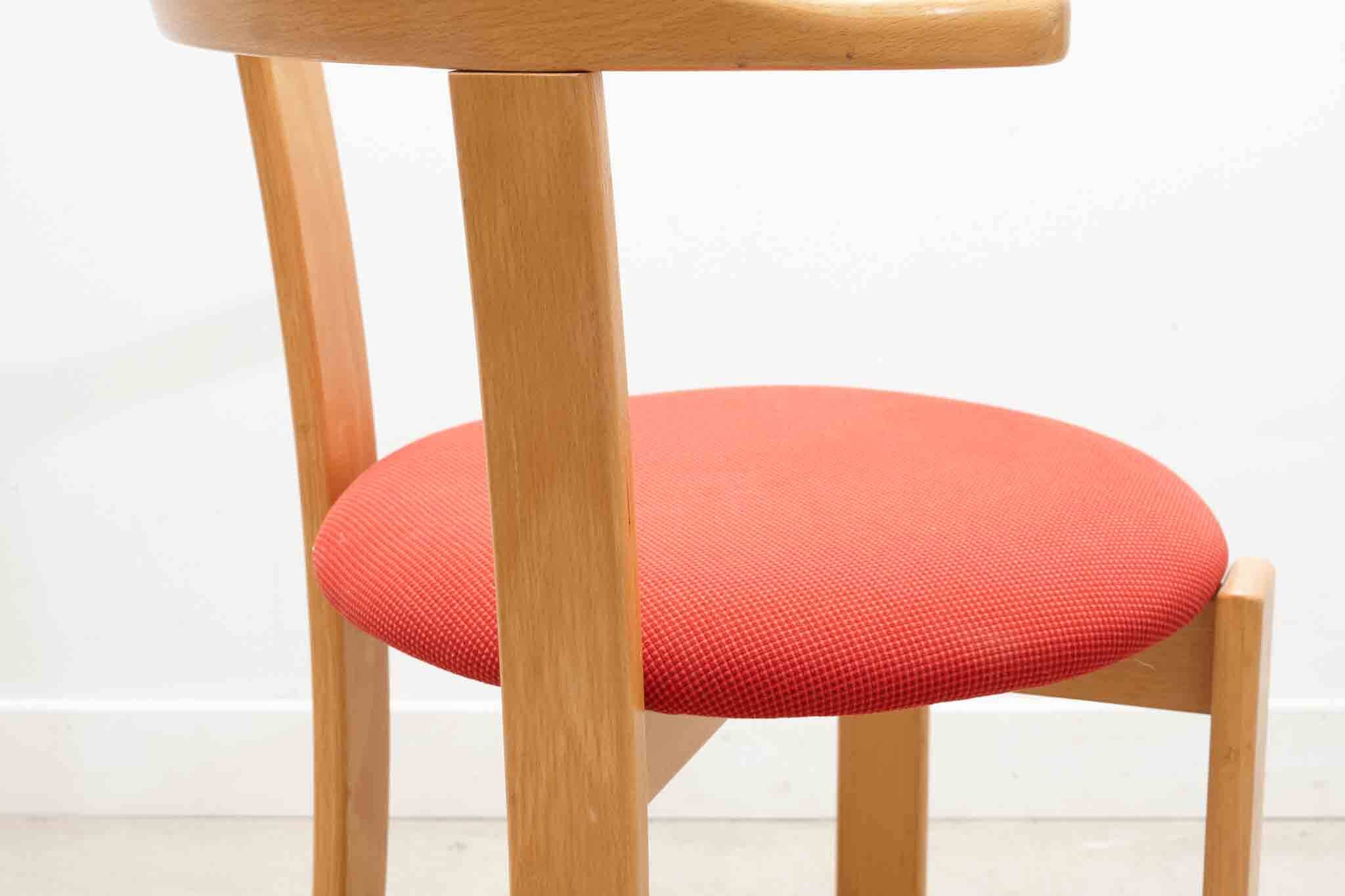 Horn chair upholstered in red and beech