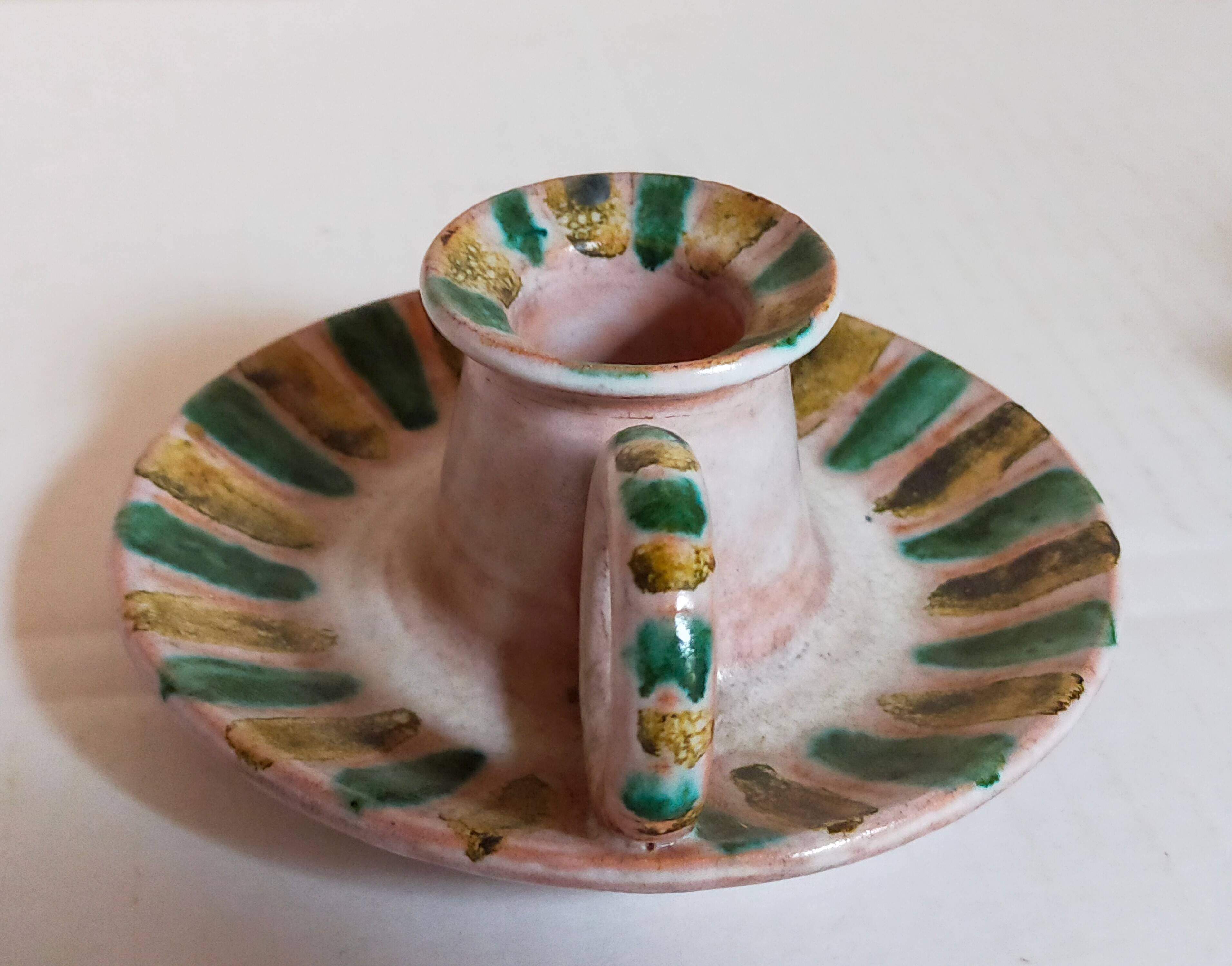 Duo of 50s ceramic hand candle holders