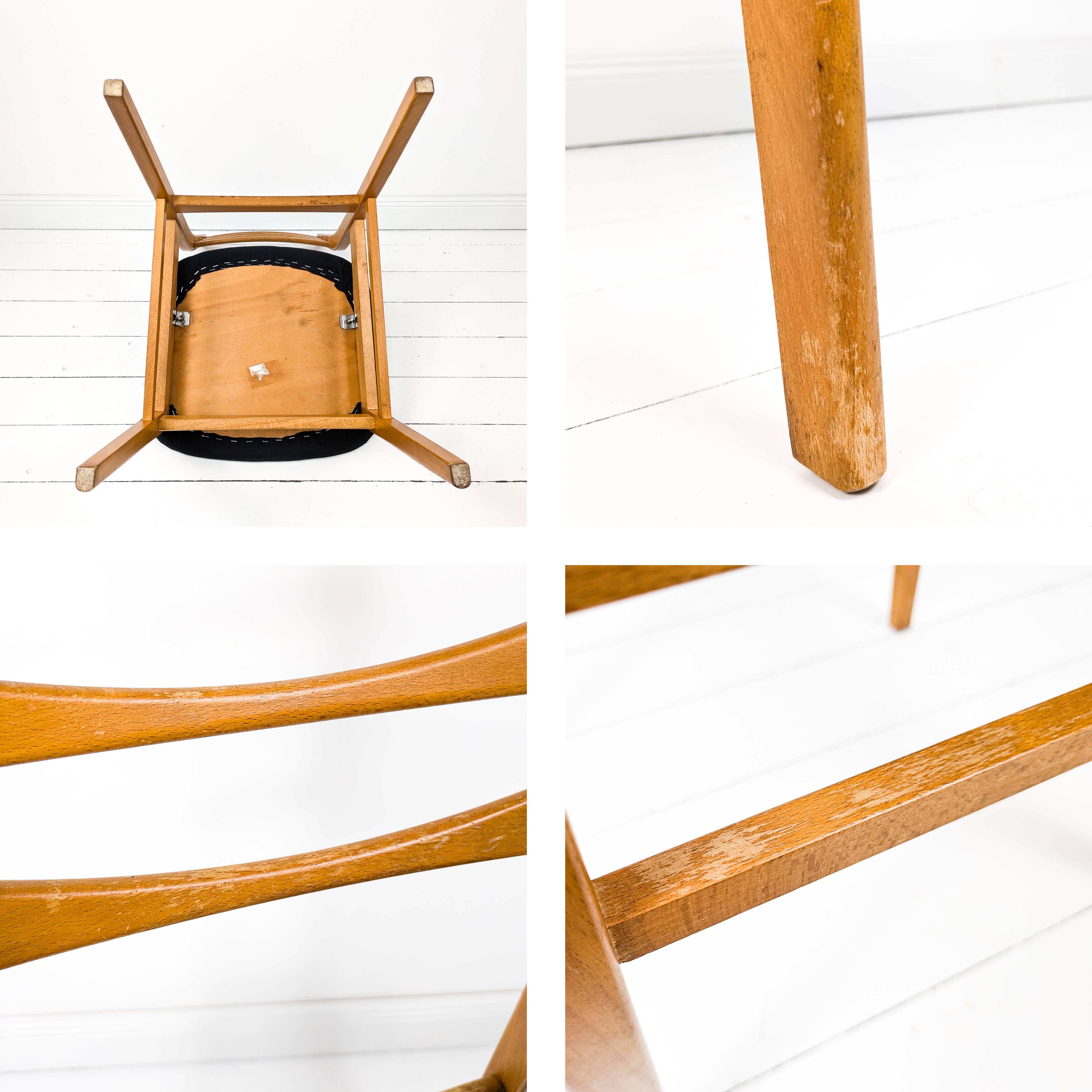 Lot de 6 chaises vintage bois assise tissu, style Mid-Century scandinave