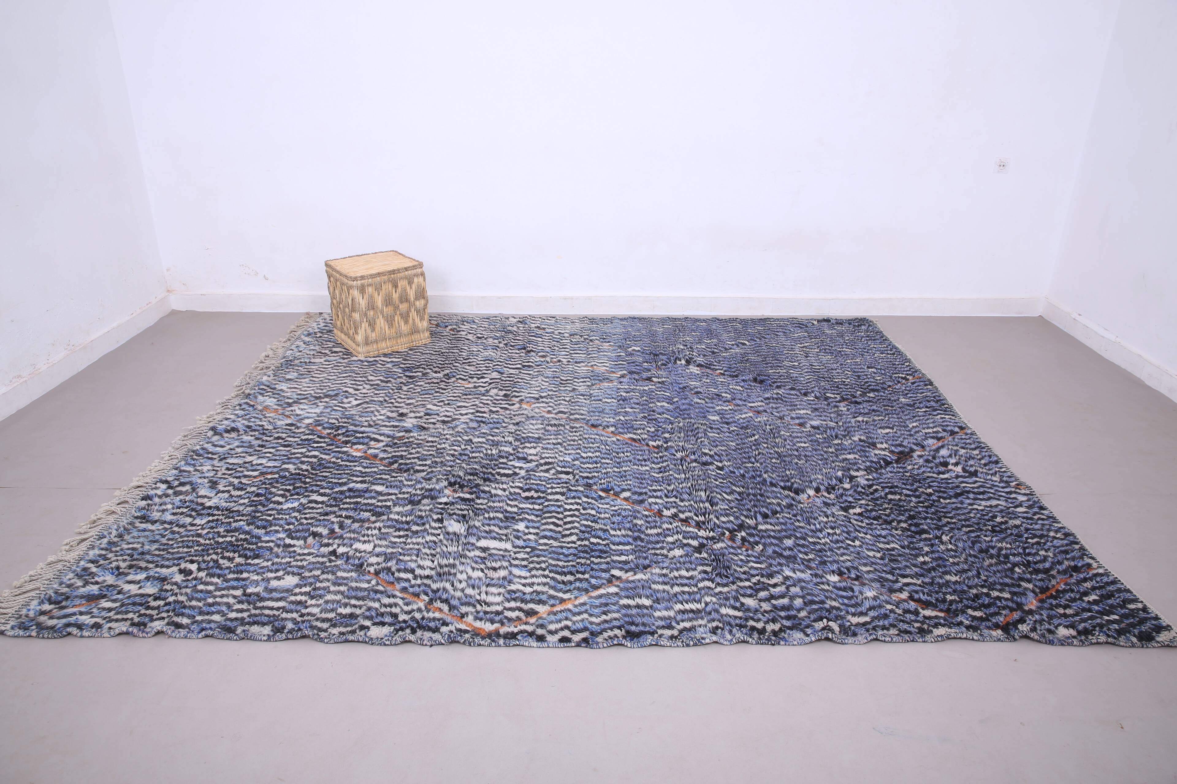 Blue Handmade Beni merirt Rug 258 x 305 cm - Abstract Wool Rug - Berber Rug
