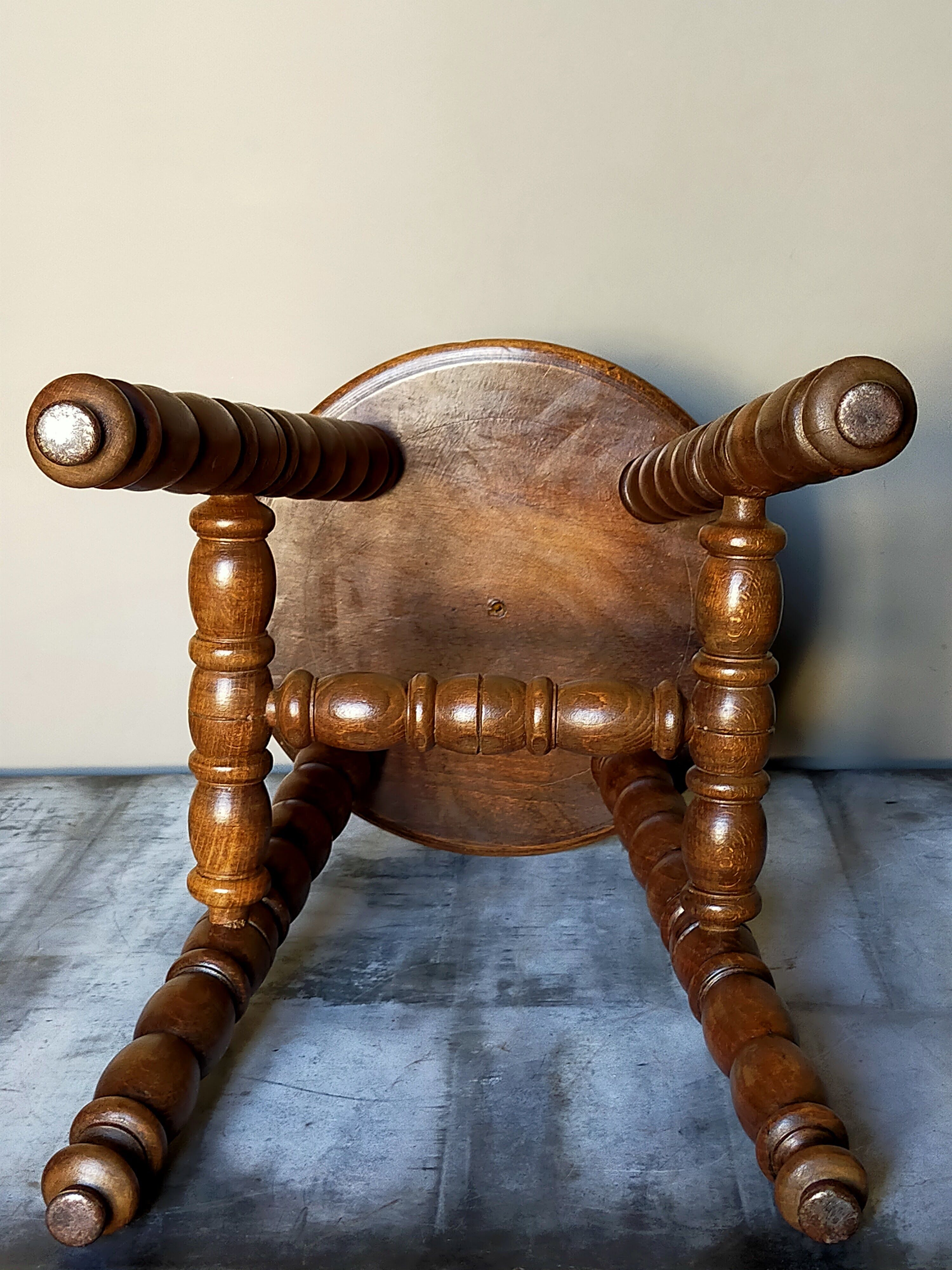 Vintage turned solid wooden stool