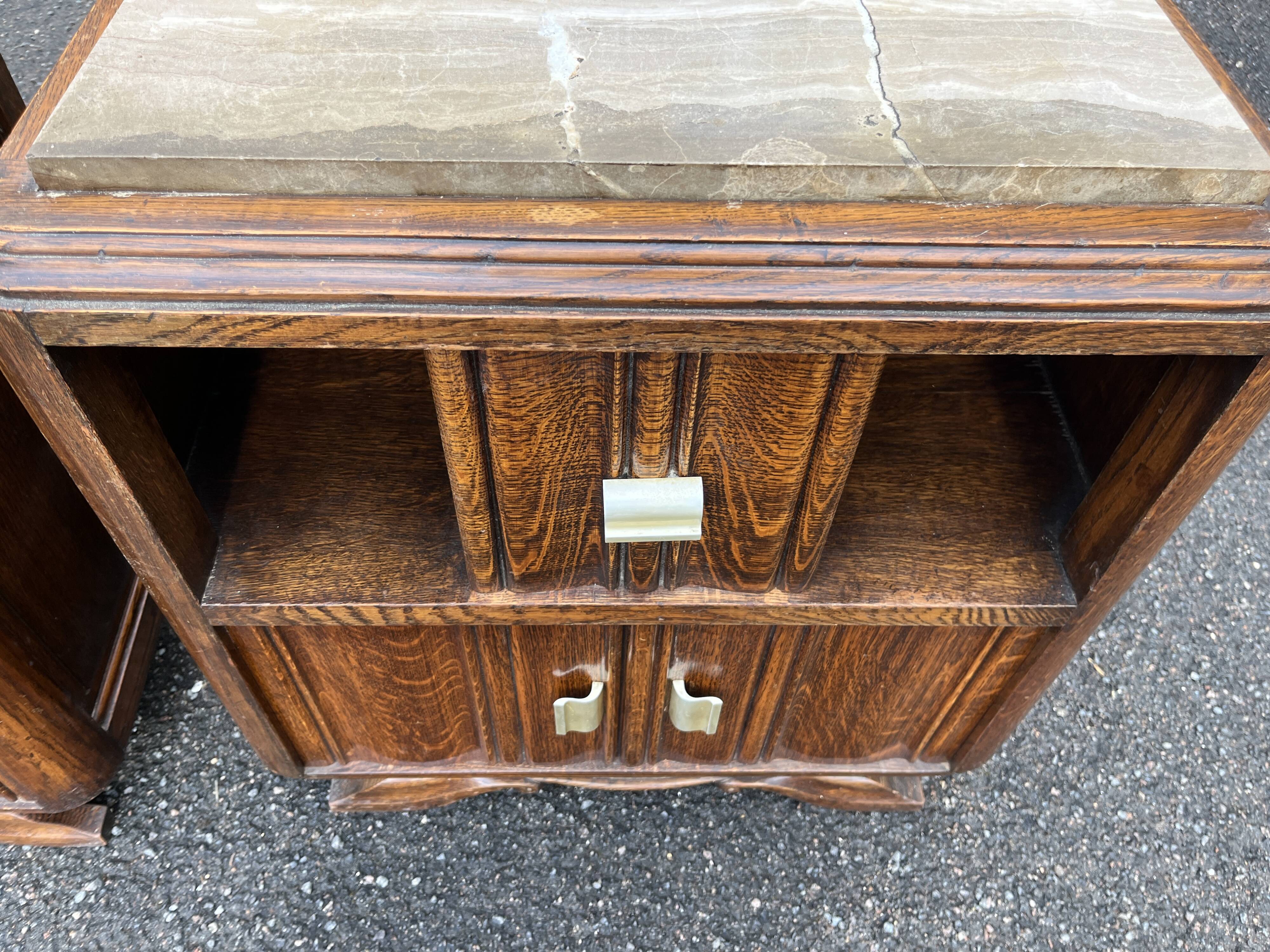 Pair of antique oak bedside tables - Art Deco style with tops