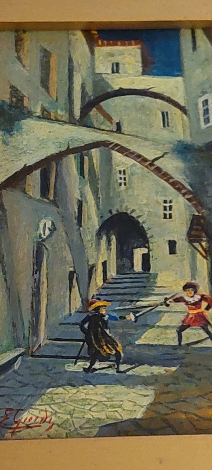 Small old painting oil on panel signed E. Guidi, frame