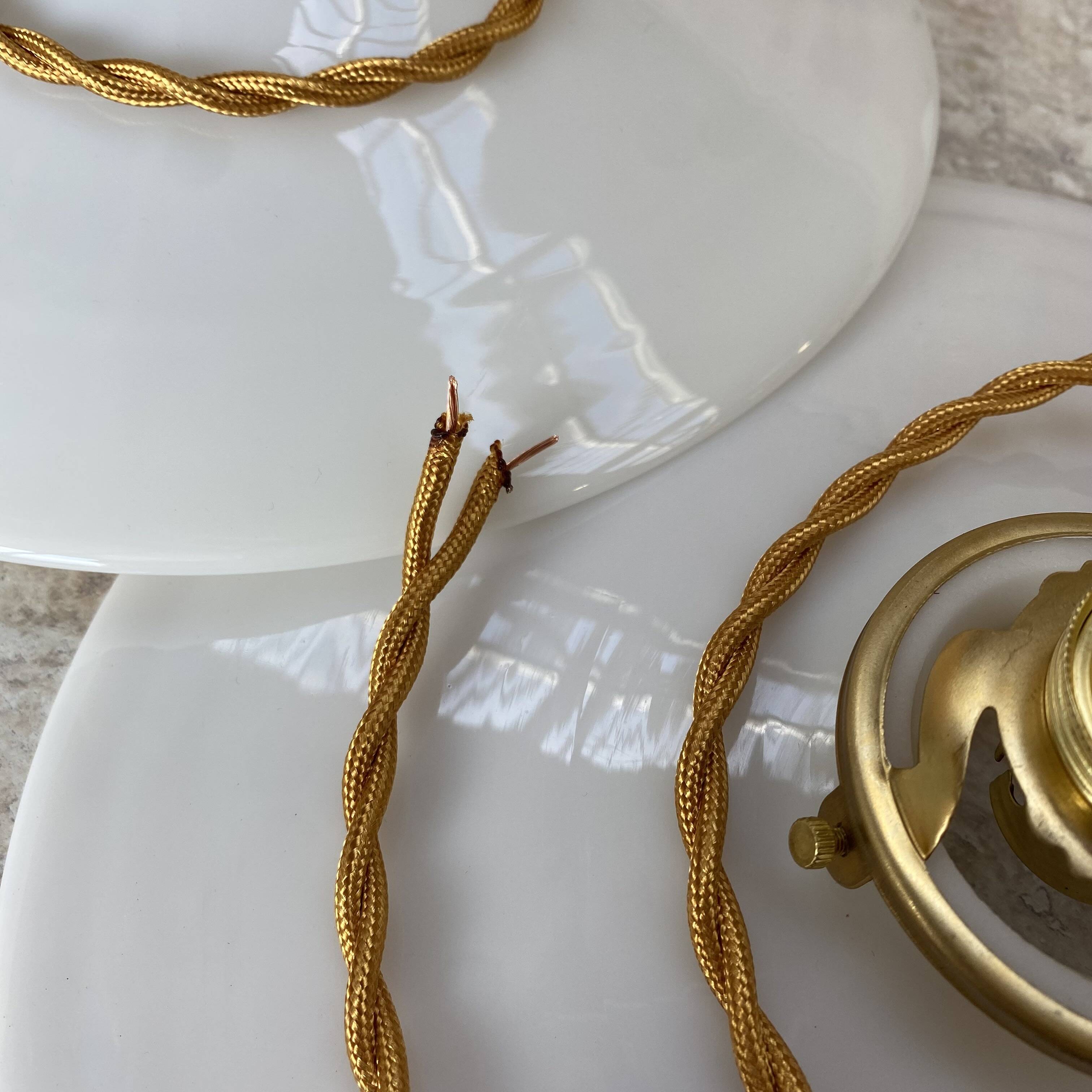 Pair of vintage white opaline pendant lights