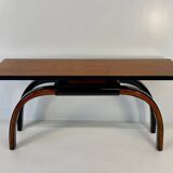 Italian 1940s Art Deco Console in Black Lacquer, Walnut and Maple Burl