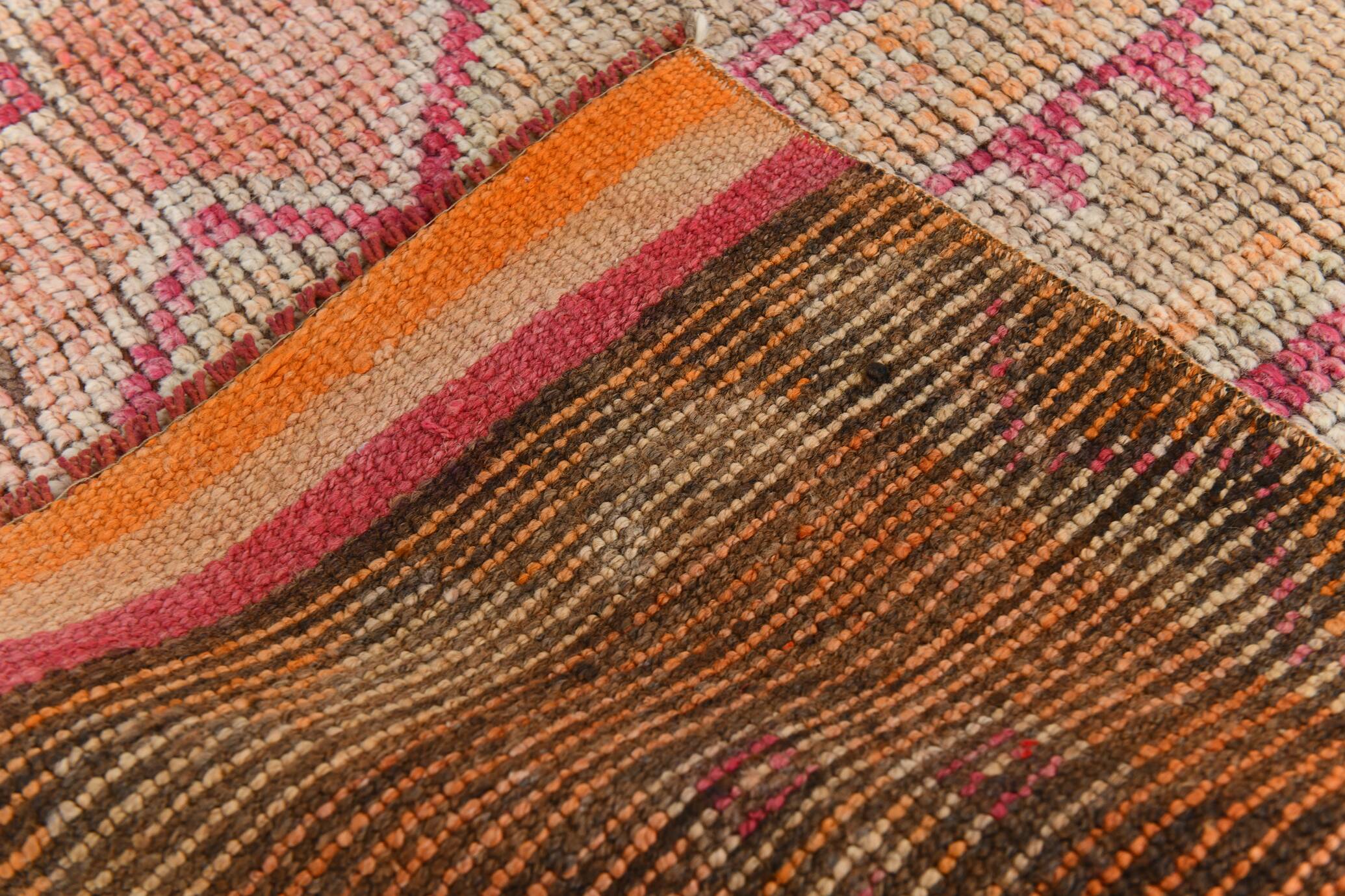 3x10 Coral Orange & Red Turkish Vintage Runner Rug, 98x322Cm