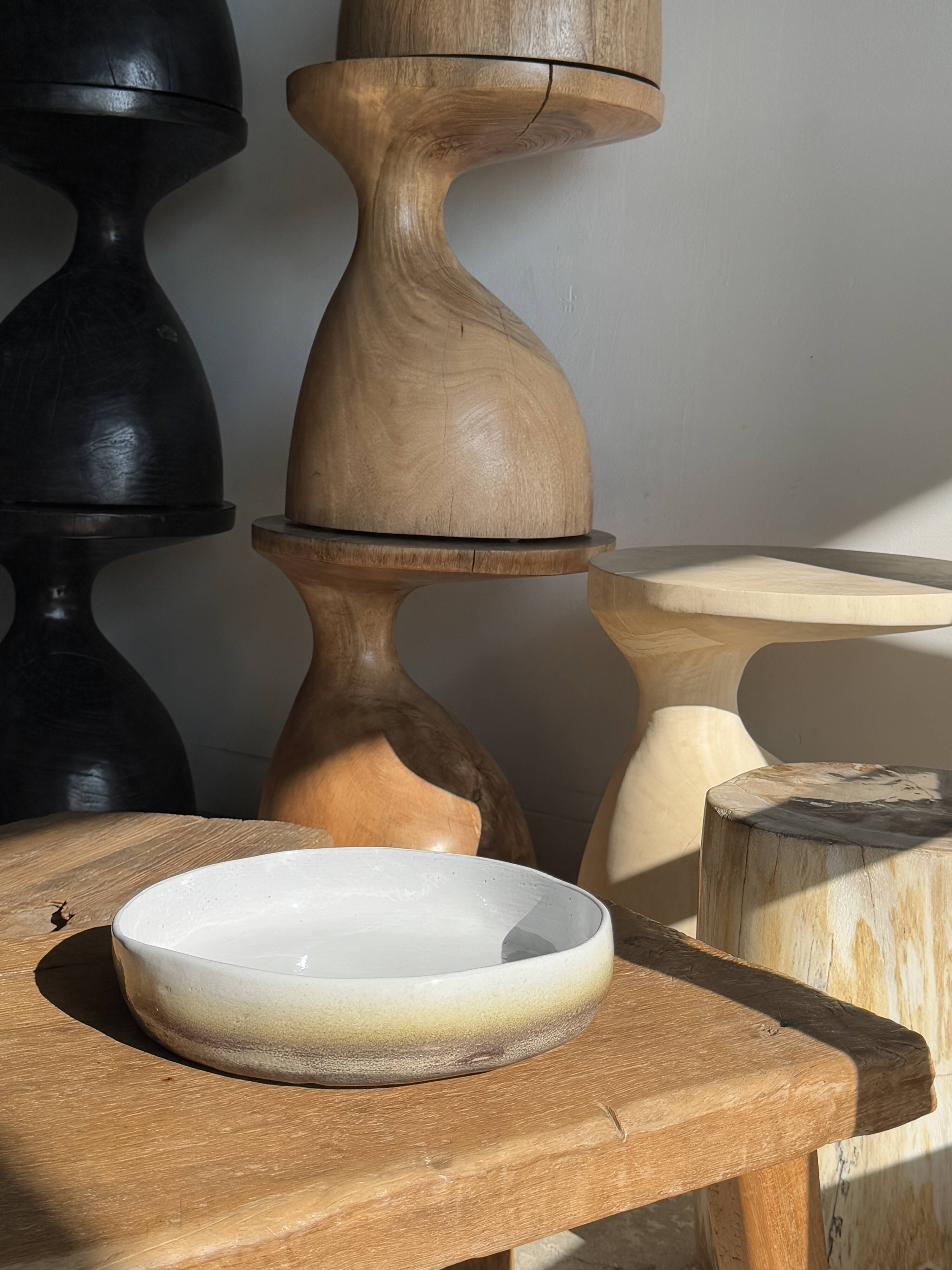 Large white and earthenware ceramic dish