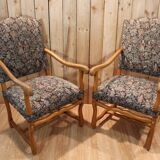 Pair of Louis XIII Style Armchairs in Sheep Bone, Needlepoint Tapestry