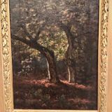 Tableau Clairière clair obscur XIXe signé Pierre Delambre