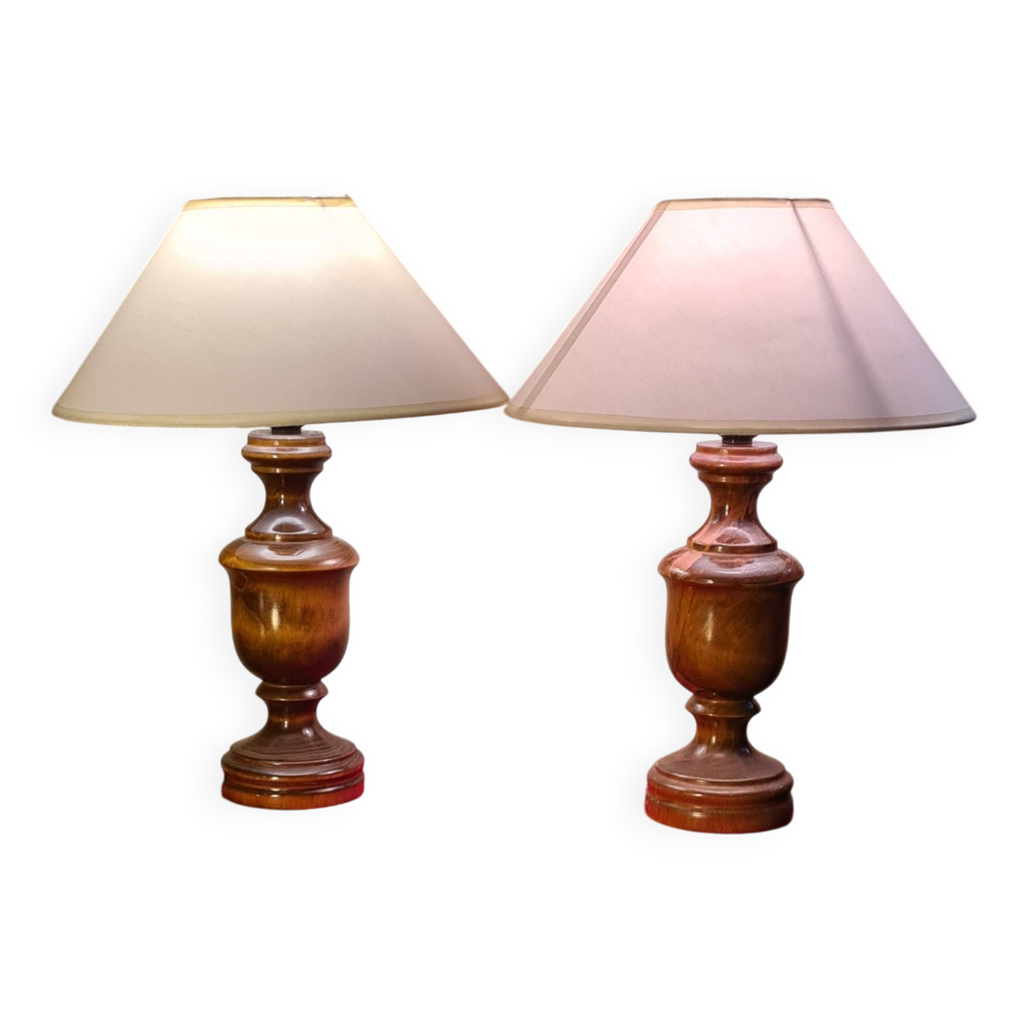 Pair of varnished wooden lamps 42x30 new electric lampshades