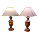 Paire de lampe bois  vernis 42x30 abat jour