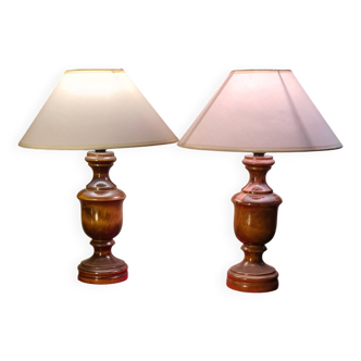 Paire de lampe bois  vernis 42x30 abat jour