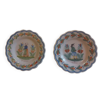 Two antique bowls signed HR from Quimper.