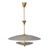 Lustre vintage années 40 en cristal décoré et laiton design italien