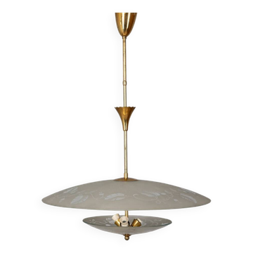 Lustre vintage années 40 en cristal décoré et laiton design italien