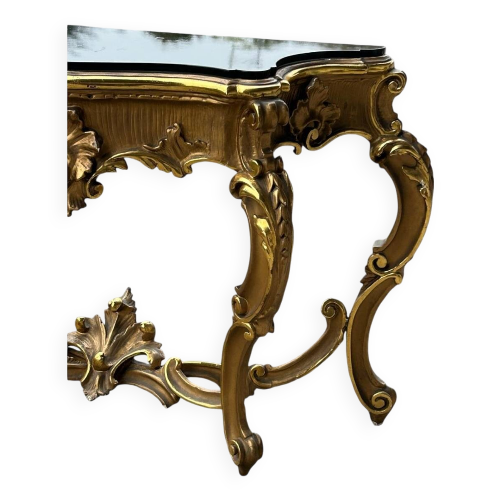 Large italian console in gilded wood in louis xv style, late 19th century, l 158 cm