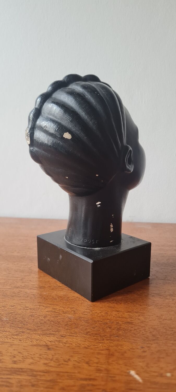 Art deco African woman bust plaster statuette signed Andre C registered