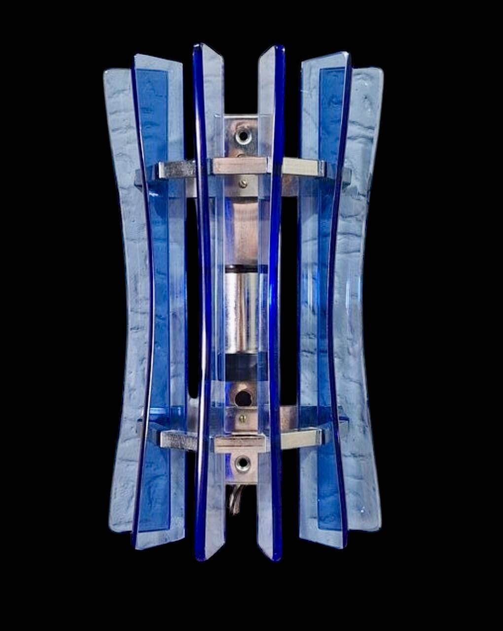 Veca wall lights blue glass chrome structure space age, 1960s