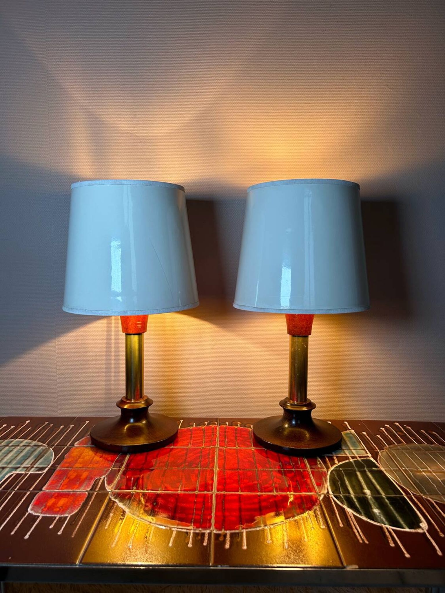 Lampes années 70 bois métal vinyle (X2)