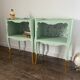 Pair of wooden bedside tables restyled green celadon