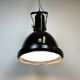 Industrial Black Enamel Factory Spotlight with Convex Glass Cover, 1960s