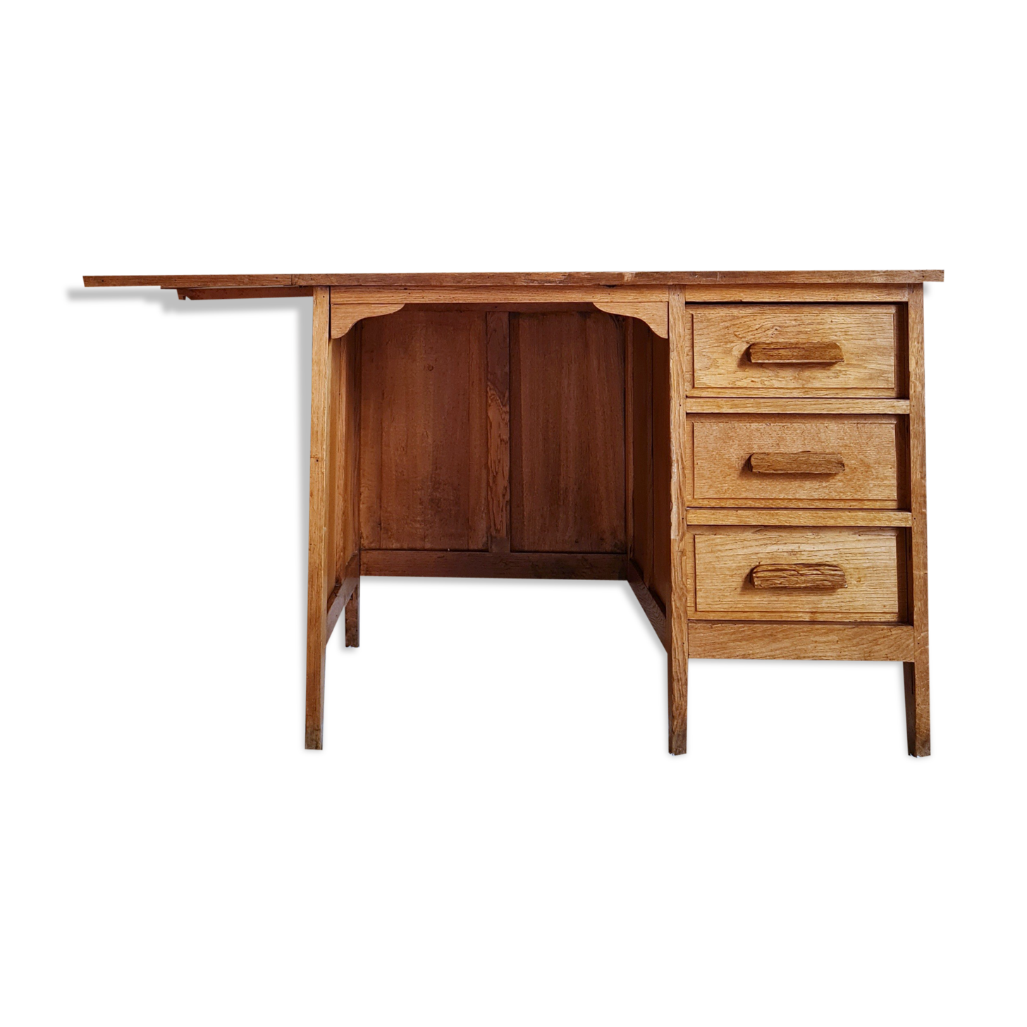 Bureau en bois années 50 avec rallonge intégrée