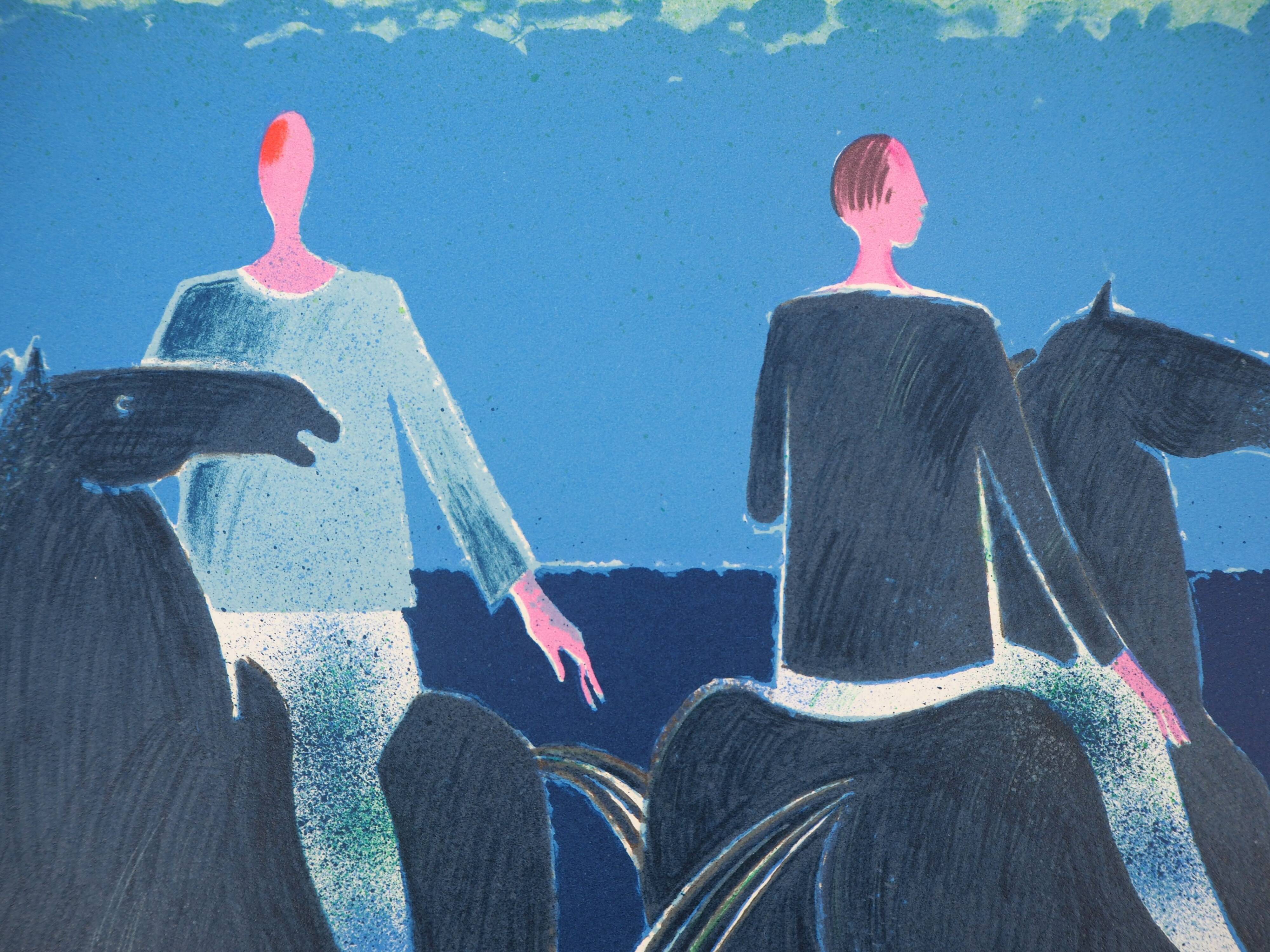 Albert zavaro :  le trio de cavaliers - lithographie originale signée