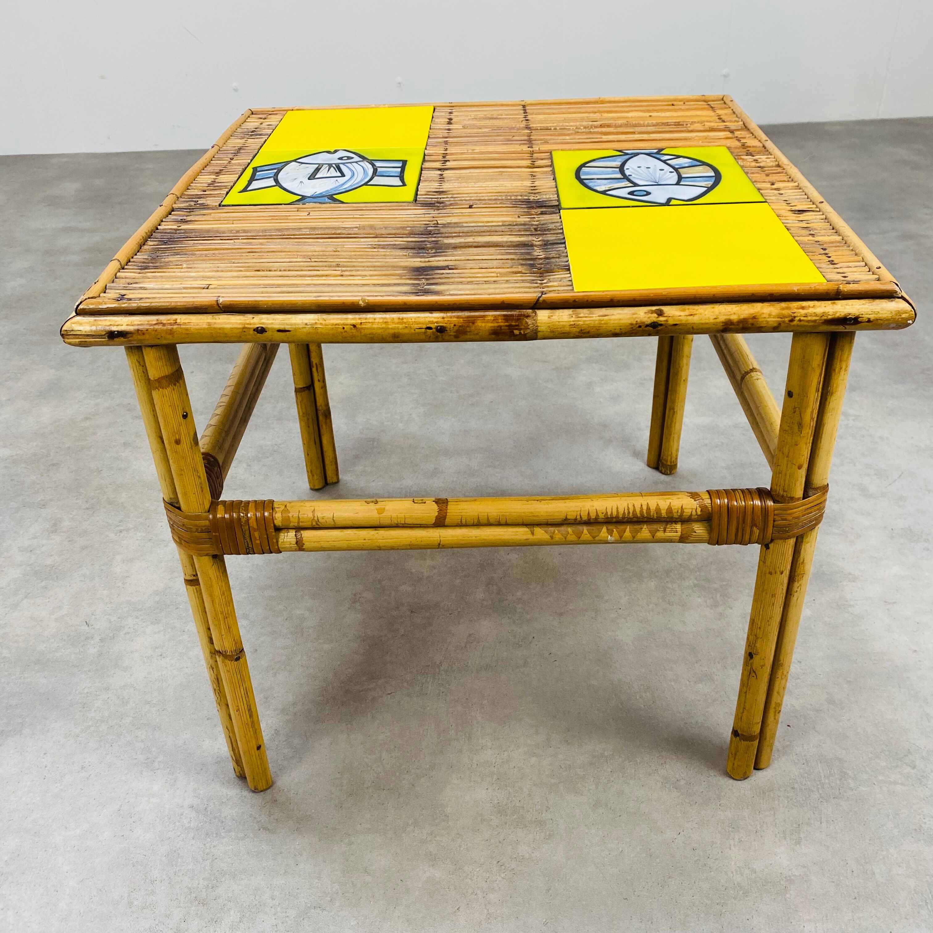 Roger Capron coffee table in ceramic and rattan, fish model