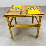 Table basse Roger Capron en céramique et rotin, modèle aux poissons