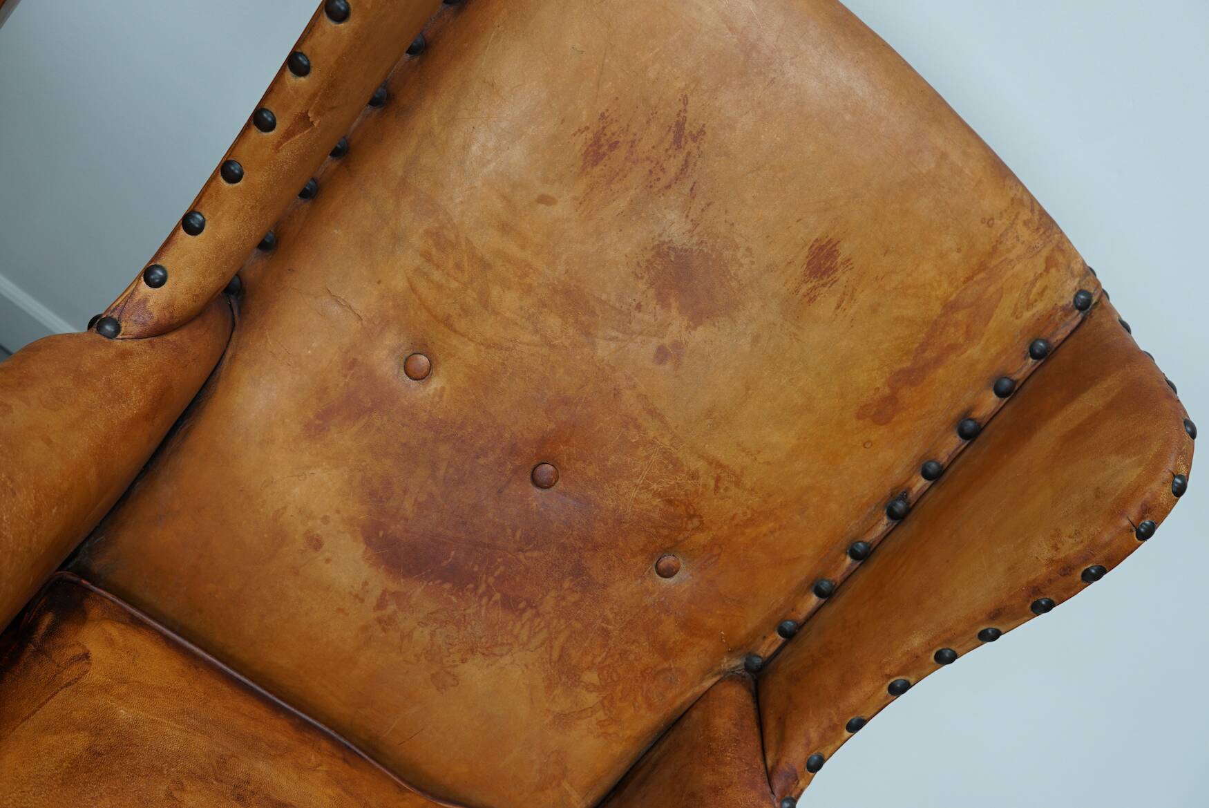 Old Patinated Dutch Cognac Colored Leather Club Chair, Set of 2