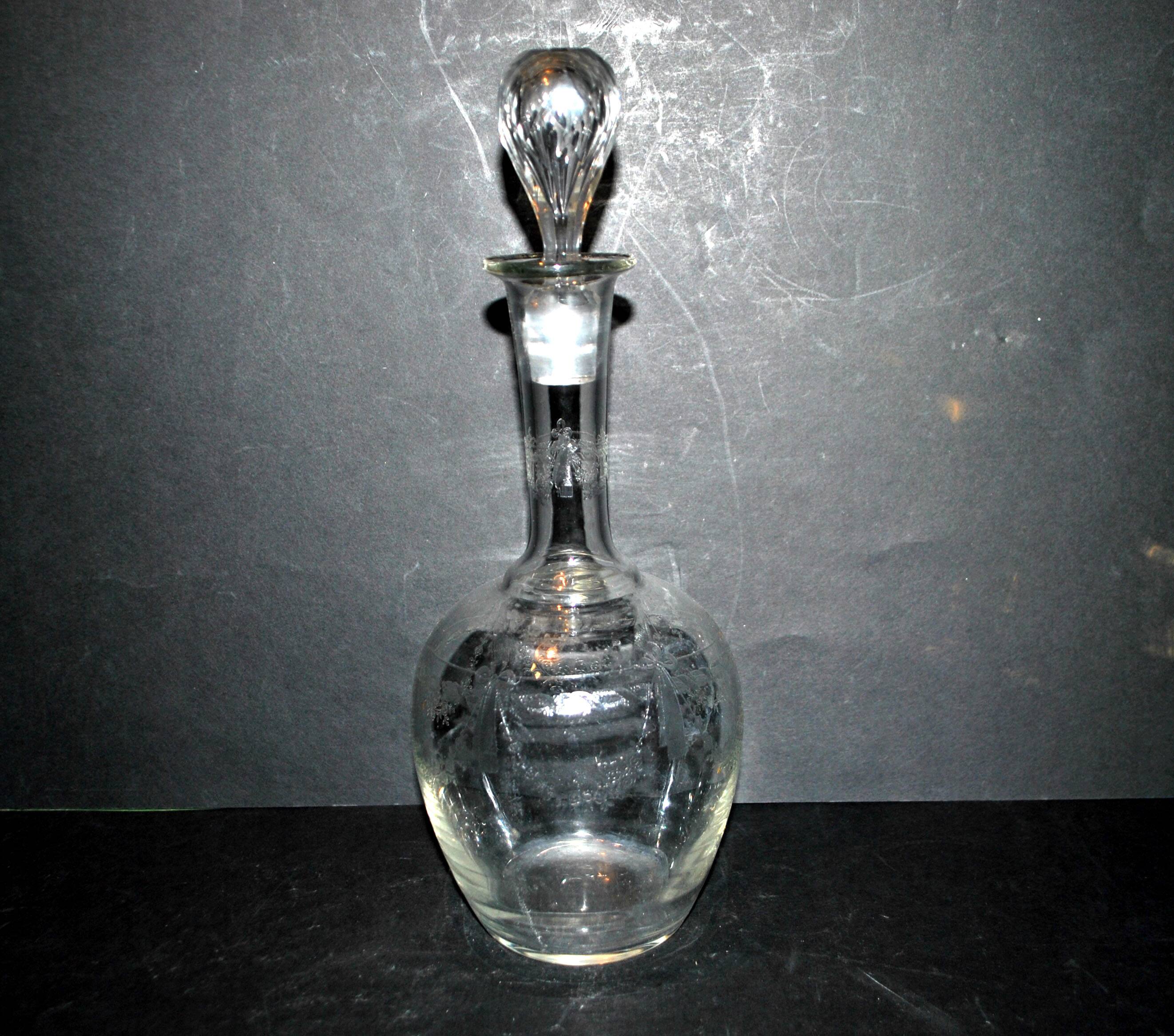 Antique PORTIEUX carafe, Pasteur model, with Empire engraving, 1930